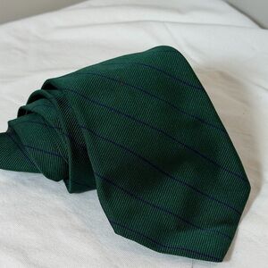 Brooks Brothers Dark Green and Navy 100% Silk Woven in England Striped Tie